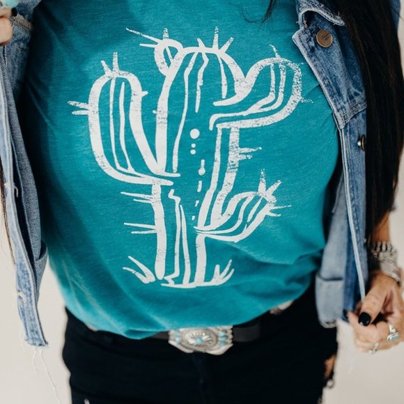 Whiskey Kiss Tops - TEAL CACTUS Handmade Cactus Graphic Tee